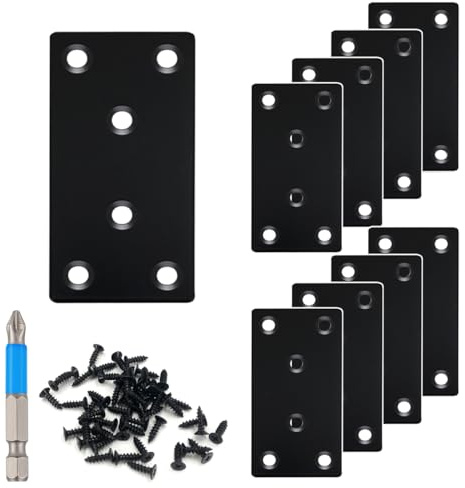 QSJ 8 Pack Black Flat Mending Plate 3.15x1.57'', Stainless Steel Bracket, Straight Metal Brace Bracket, Fixing Joining Plate for Wood Furniture Fastening & Fixing