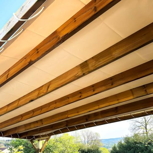 TECPLAST Toile Pergola Blanc Crème 4x6 m LP506PR - Garantie 5 Ans - Bâche Pergola ou Tonnelle étanche en PVC pour terrasse