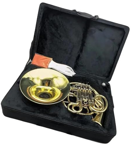 Waldhorn für Anfänger Gelbmessing-Goldlack-Waldhorninstrument, 4 Tasten, Zweireihig, F/BB-Ton, Waldhorn Mit Koffer