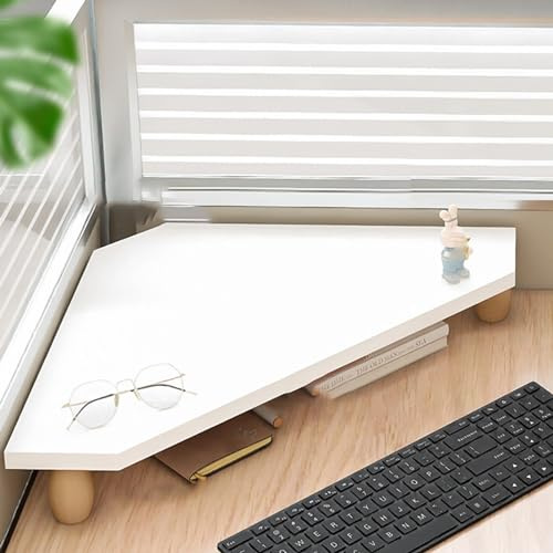TUJOBA Eck Monitorständer Geschnittener Dreieckiger Computerständer für Den Schreibtisch, Weiße Eckmonitorerhöhung mit Stauraum, Büro-Desktop-Holzregal Darunter für Tastatur und Maus