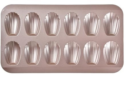 Nonstick Madeleine Pan, 12-Cavity Stainless Steel Madeleine Cookies Trays for Oven Baking, Warp Resistant Shell Shape Madeleine Cake Pan(Gold)