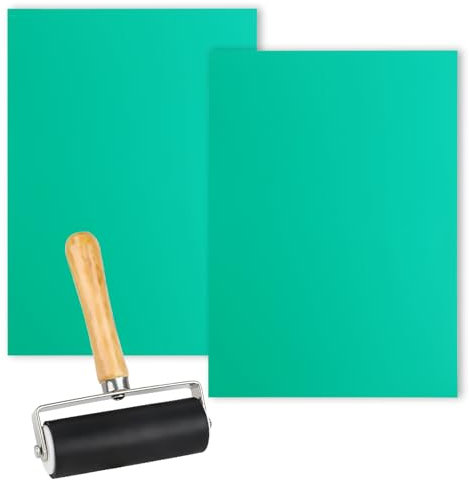 Luckwaii Linolschnitt Platten Linoldruck Set, 2 Stück Linoleum Schnitzset Weichgummi Linolplatte A4 Linoboard mit Rolle Gummi Blöcke Stempelgummi zum Lasern Präzises Drucken für Bastel Druckprojekte