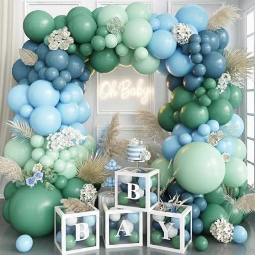 Luftballon Girlande Blau und Grün, 116 Stück Luftballons Geburtstag Set Staubig Blau und Grün Ballongirlande, Ballons Retro Blau Grün für Kinder Babyparty Geburtstag Hochzeits Brautparty Deko