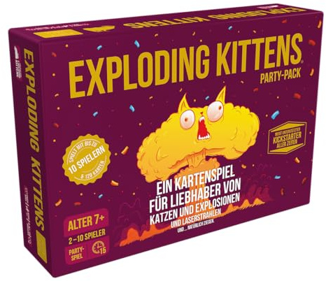 Exploding Kittens, Exploding Kittens – festpack (upplaga 2024), grundläggande spel + förlängning, festspel, kortspel, 2–10 spelare, från 7+ år, 15 minuter, tyska
