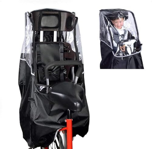 XUHCLY Regenschutz Fahrradsitz Kinder mit Transparent Fenster Hinten Regenschutz Für Kinderfahrradsitz Schmutz Und Regen Fahrrad Kindersitz Regenschutz(Color:Black)
