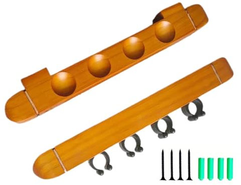Pool-Queue-Rack, 4 Queue-Clips, Hartholz, Billard-Queue-Rack – stabiles Wandregal für Pool-Queue-Sticks, stilvolles Hartholz-Pool-Queue-Set, Poolzubehör