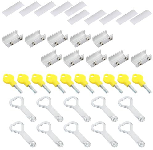 alloneslife Fensterstopper aus Aluminiumlegierung, Diebstahlsicherung für Schiebefenster, mit Schlüssel, Schiebetürrahmenbegrenzung, Sicherheitsschloss (silberfarbener Begrenzer doppelt)