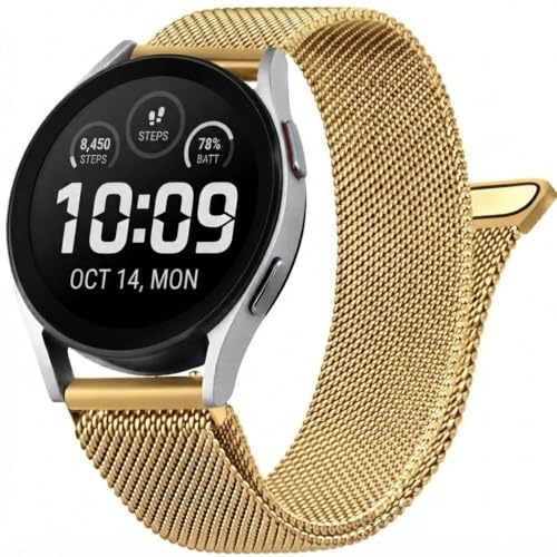 ANDOFUZH Edelstahl Mesh Uhrenarmband, 14mm 16mm 18mm 20mm 22mm 24mm Magnetverschluss Smartwatch Schnellverschluss Metall Ersatz Armband für Damen Herren Watch Uhren Ersatzband (Gold, 18mm)