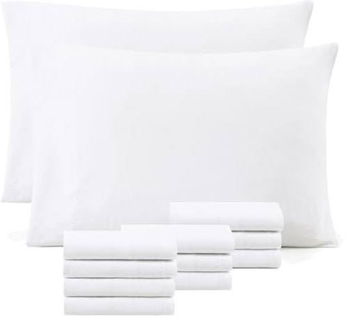 Casa Platino Confezione da 12 federe per cuscini, dimensioni standard 50 x 75 cm, 100% microfibra spazzolata prelavata, con chiusura a busta, resistenti alle pieghe e morbide, colore: bianco