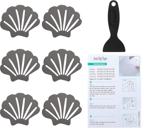 PATIKIL 6 Paquets Autocollants Antidérapants pour Baignoire 9X7 cm Gris | Autocollants de Sécurité en Forme de Coquille pour Sol de Douche Antidérapant avec Décalcomanies Adhésives