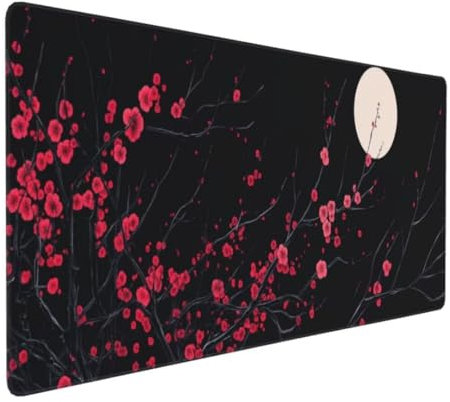 Blume Mond Mauspad, Large XXL Mouse Pad 700x300x3mm Tastatur Matte, Groß Vernähte Kanten WassXerdicht Anti-Rutsch Mauspad, Erweiterter Schreibtisch Schutz Mauspad für Geschenk Weiblich Office k-557
