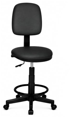 SEDIAOFFICE - Sgabello con Ruote e Schienale Regolabile in Altezza e Girevole, Sgabello Cassa da Lavoro per Ufficio, Reception Parrucchiere, Sale Giochi (No Braccioli, Ruote Base, Nero Ecopelle)