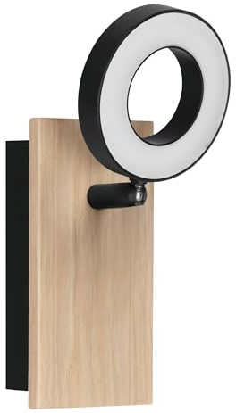 EGLO LED Wandleuchte innen Rielves, Wandlampe mit schwenkbarem Spot | Wandspot aus Holz in Braun und Metall in Schwarz, Wandstrahler FSC-zertifiziert, warmweiß