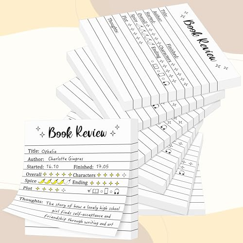 WATINC Buchrezensions-Haftnotizen, 6er Set Schreibmemo-Blöcke für Bücherliebhaber, Lesetagebuch-Zubehör, selbstklebende Notizzettel, Schulstart-Geschenke Mini Sticky Notes für Bücherwürmer & Studenten