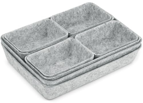 MOPLA 8 stycken lådorganisatör i filt, stapelbar förvaringslåda för filt, sminkbord, organisatör för lådor, kontor, lådor, organisatör för skrivbord, toalettbord, nattduksbord, skåp (ljusgrå)