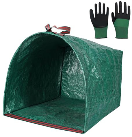 DAWRIS Sacco da Giardino da 150 L, Sacco Raccogli Foglie, Sacco per Foglie, sacco per rifiuti da giardino, Sacchi Giardinaggio Resistenti agli Strappi incluso 1 paio di guanti da giardino