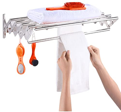 Stendibiancheria Pieghevole Retrattile, da Parete, Organizer per Stanza con Ganci, mensola per Asciugamani antiruggine, stendino a Fisarmonica