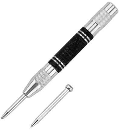 6 Pcs Centre Punch Drilling Holes with Four Replacement Tips Set,Automatic Center for Metal Tool,Heavy Duty Spring Impact Loaded,Adjustable Positioning Tension,for Window,Glass,Wood,DIY,Steel Sheets