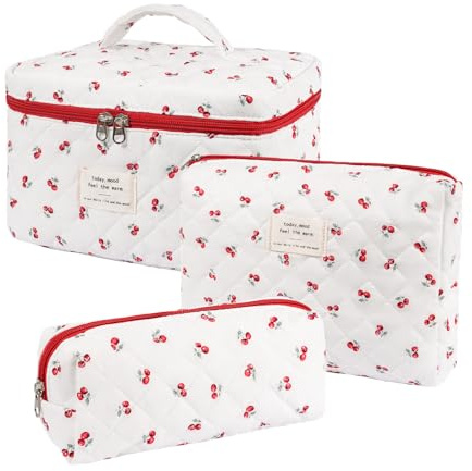 Kosmetiktasche, Gesteppte Kosmetiktasche für Frauen,Damen Blumen-Schminktasche, Reise-Toiletten-Organisationstasche Set