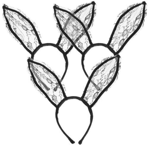 Beaupretty 3 Pièces Bandeau Oreilles de Lapin Dentelle Accessoires de Cheveux Décoratifs pour Halloween et Fêtes