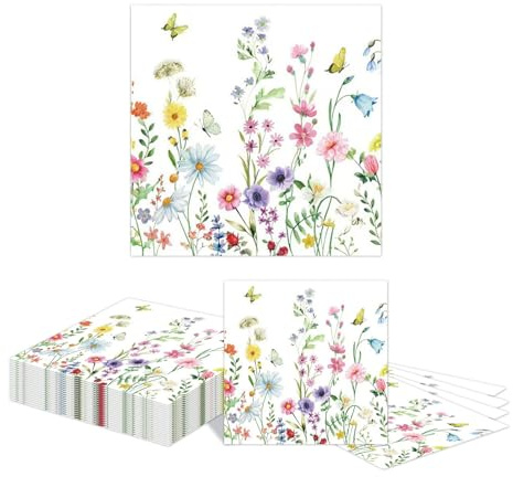 Kotkiddy 20 Stück Sommer Wildblumen Cocktail Servietten Einweg Blumen Dessert Papierservietten Dekorative Blumen Kolibri Getränktuch