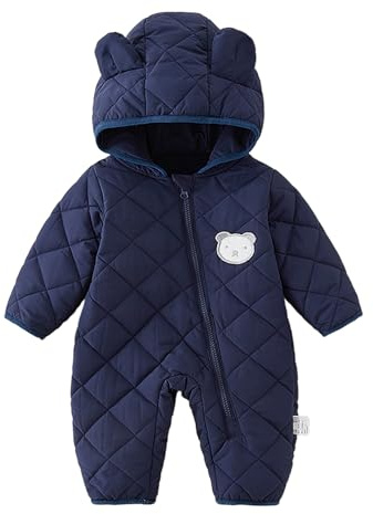 WYTbaby snödräkt nyfödd vinteroverall sparkdräkt med huva snödräkt för baby småbarn flickor pojkar 3-24 månader, marinblå, 3-6 Months