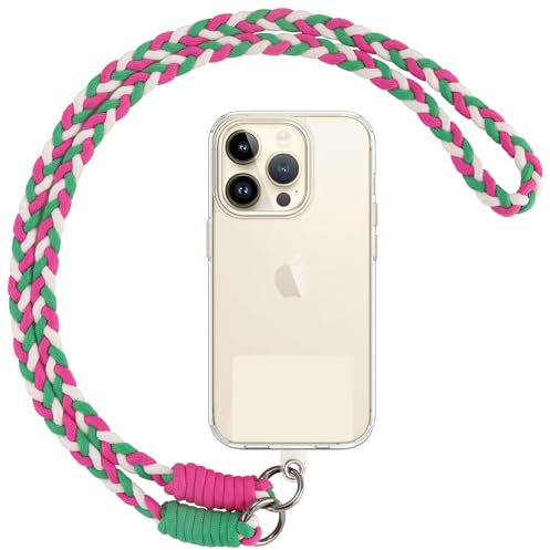 Votvloay Handyband Universal zum Umhängen Handyband Kordel Kette für aus Nylon, Kompatibel mit jedem Handy und Smartphone,Phone Lanyard + 1 Stück Pad (ohne Hülle)-Grün, Weiß, Rosenrot
