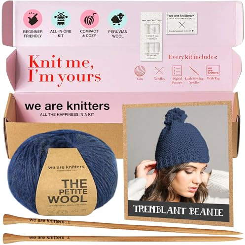 We Are Knitters Tremblant Beanie Strickset für Anfänger – Kompletter DIY Mütze-Strickkit mit Wolle, Nadeln & Anleitung – Handarbeits-Set aus 100% natürlicher Wolle für warme Winter-Mützen