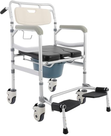 Toilettenstuhl mit Rollen, fahrbar Duschstuhl für Senioren, bis 172kg Nachtstuhl Einstellbar Duschsitz für Patienten Senioren Behinderte Schwangere (A)