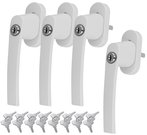 CHUEHKAK Lot de 4 poignées de fenêtre verrouillables avec 8 clés - Sécurité de fenêtre - Blanc - En alliage de zinc - Pour fenêtre et porte de terrasse