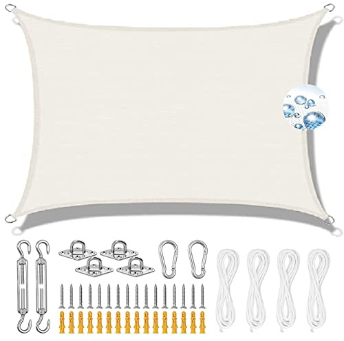 Voile d'ombrage pour extérieur, 6,5 x 7 m, protection UV 95 %, anti-poussière et coupe-vent avec kit de fixation pour jardin, terrasse, fête, garage, blanc