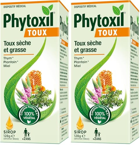 PHYTOXIL TOUX - Sirop 94 ml - Dispositif médical - Soulage la toux sèche et la toux grasse - Thym, Plantain, Miel - Une gamme adpatée à toute la famille à partir de 2 ans (Lot de 2)
