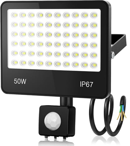 HAPYLUMI 50W 5000LM Strahler mit Bewegungsmelder Aussen, 60 LEDs Fluter Super Hell Kaltweiß LED Scheinwerfer 6500K, IP67 Wasserdicht Außenstrahler für Garten, Innenhöfe, Garage, Fahrbahn