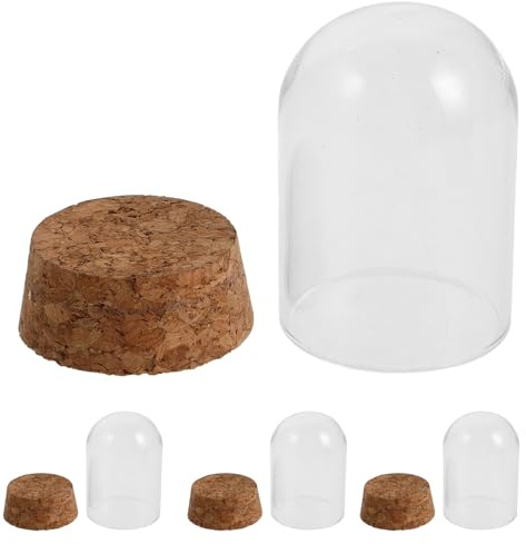 HIAKDOFT Lot de 4 Cloches en Verre Transparent avec Base en Bois Vitrine de Rangement pour Figurines et Fleurs Stabilisées Présentoir Décoratif Polyvalent pour Maison Bureau ou