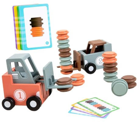 WEKAMOS Juego de Mesa Infantil de Carretilla Elevadora de Madera, Juguete de Ingeniería Pequeño para Desarrollo Temprano, Vehículo de Construcción Seguro y Educativo
