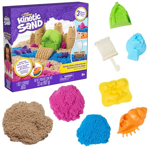 Kinetic Sand Strand Abenteuer Set - 907 g original Knetsand, ab 5 Jahre | Original aus Schweden, Mit 4 Förmchen, Fördert Feinmotorik, Sensorisches Spielen