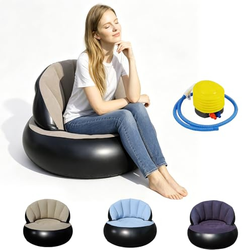MeYuxg Aufblasbares Sofa,Aufblasbare Couch mit Beflockter Oberfläche,Luftsofa mit Fußpumpe,Wasserdichtes Aufblasbarer Sessel für Outdoor Camping, Garten und Innenräume(Grau)
