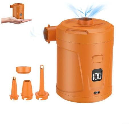 Advokingtap Bomba de aire eléctrica, bomba de aire portátil de 5200 mAh, bomba eléctrica recargable con 4 boquillas para piscina infantil, piscina, cama de aire, barco inflable (naranja)