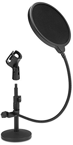 McGrey MST-20 Mikrofon Tischstativ mit Popkiller Set (Stufenlos höhenverstellbar, schwerer Gusssockel, kompakt zerlegbar, Popkiller, 38 cm Schwanenhals, inkl. Mikrofonklemme, Reduziergewinde) Schwarz
