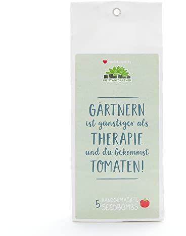 Die Stadtgärtner – Seedbombs „Gärtnern ist Therapie“ I 5 handgemachte Samenbomben mit hochwertigem Tomaten-Saatgut I Ökologisches Saatgut, min. 2 Jahre haltbar
