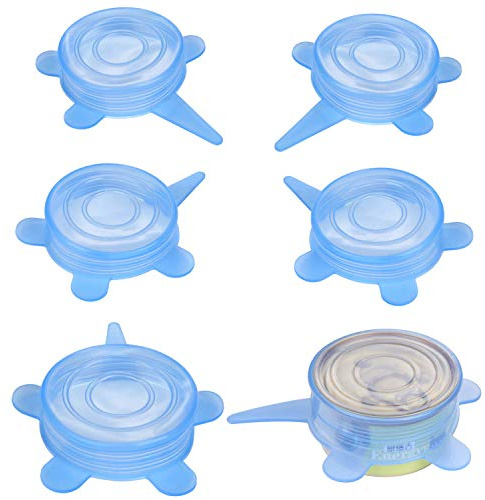 SLSON 6 Pack Pet Food Can Cover 1 Fit All Universal Stretchable Silicone Cat Can Lids for Dogs and Cats Canned Food Covers, Blue