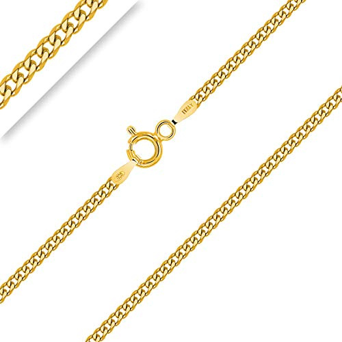 PLANETYS - Chaîne Maille Gourmette Plate Diamantée Argent 925/1000 Plaqué Or Jaune 18 Carats Largeur 2 mm 70 cm