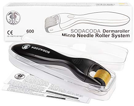 Sodacoda Derma Roller - 600 Micro Aghi in Titanio - Cicatrici da Acne - Stimola la Circolazione Sanguigna Collagene Elastina Lunghezza Dell'ago 0,50 mm