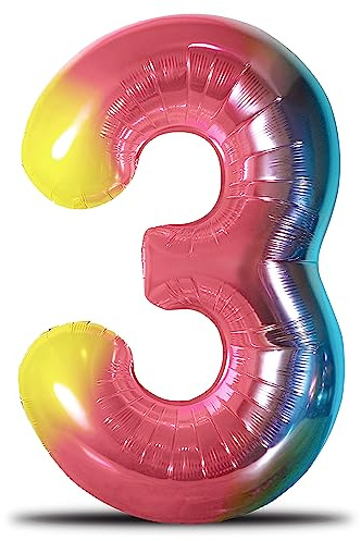 envami® Luftballon Geburtstag XXL Regenbogen Rainbow - Riesen Folienballon in 40 - 101cm Geburtstagsdeko - Ballon Zahl Deko zum Geburtstag - fliegt mit Helium (Zahl 3)