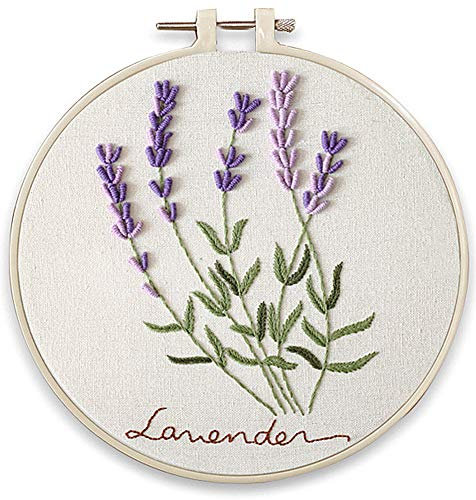 Stickerei-Set, Eichhörnchen, Lavendel, Blumen, Garten, tolle Bastelarbeiten, komplettes Sortiment an Stickerei-Starter-Sets für Anfänger, Erwachsene, Kinder, DIY, handgefertigt (Lavendel)