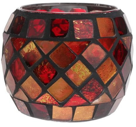 Uonlytech Glas-Votivkerzenhalter für Zuhause, rotes Mosaik-Teelichthalter, Vintage-Glastasse, Kerzenständer, Tischdekoration für Ostern, Hochzeit, Party