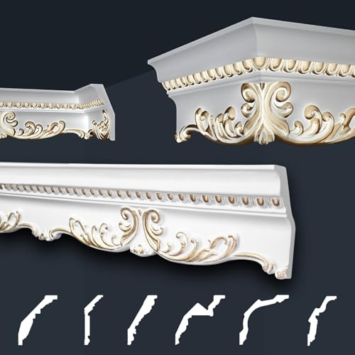 Marbet Deckenleisten gold Sparpaket aus Styropor EPS - Stuckleisten gemustert, im traditionellen Design - (32 Meter B-36 G) Stuckprofil Zierprofil Eckprofil