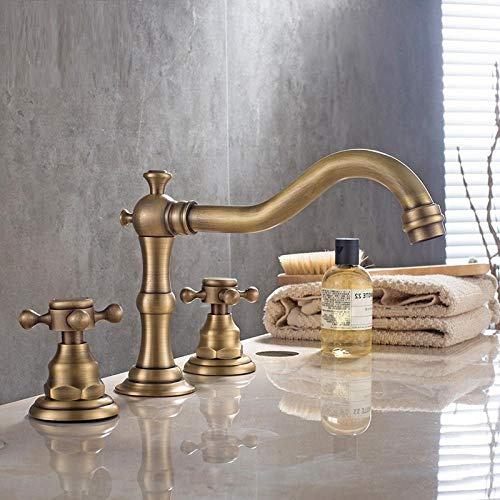 Rubinetto Tipo Split A Tre Fori Del Bacino Caldo E Freddo - Miscelatore Bagno Antico Nero (Color: Antique)