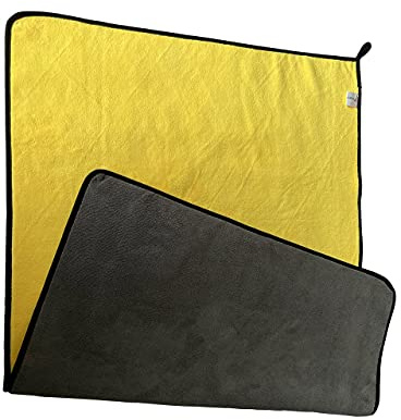 SOFTBATFY 800 GSM Mikrofasertücher Auto Trockentuch Putztücher, Trockentuch Dusche, Auto Mikrofaser Reinigungstuch, Poliertuch, Wachstuch, Auto-Detailing (90 x 60cm,Grey-Yellow,1pack)