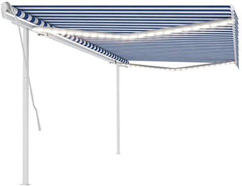 vidaXL Gelenkarmmarkise Einziehbar mit LED Markise Sonnenmarkise Balkonmarkise Sonnenschutz Sichtschutz Terrasse Garten 5x3m Blau Weiß